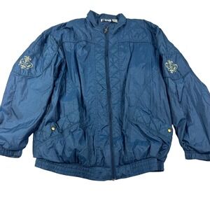 Bold Spirit Vintage Blue Quilted Windbreaker L Gold Embroidered Shell Jacket